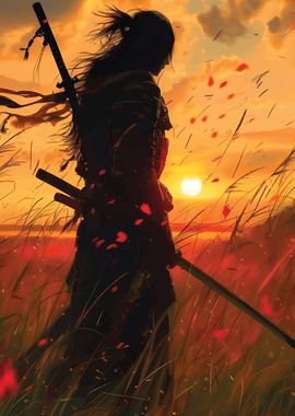 Samurai and sunset view