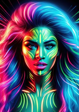 Neon Cyber Face Wall Art