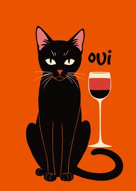 oui French cat wine poster