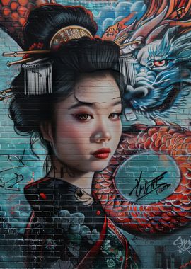 Geisha dragon wall