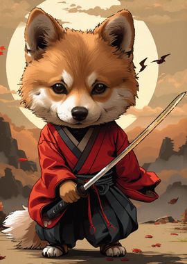 cute dog samurai