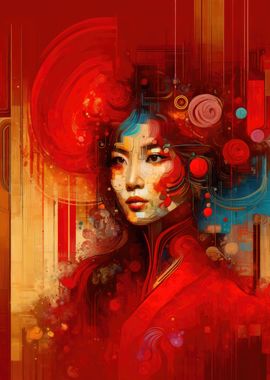 Red Abstract Portrait Art