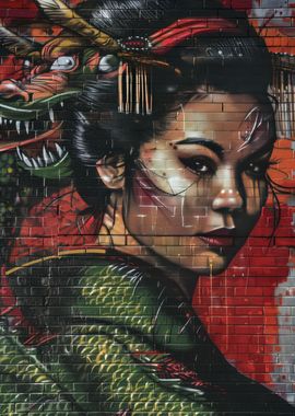 Geisha dragon wall