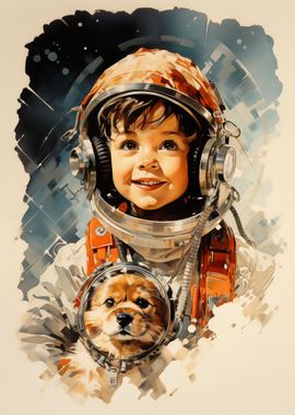 Astronaut boy and dog 