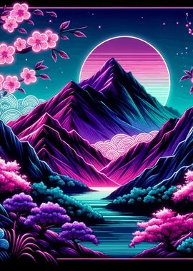 Neon Nature Moon Landscape