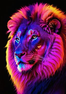 Blacklight Lion Portrait