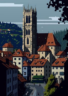 Fribourg City Pixel Art