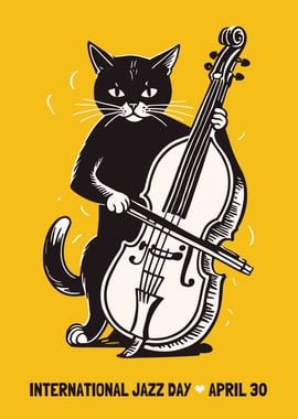 Cat Playing Double Bass