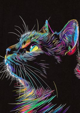 Line Art Colorful Cat