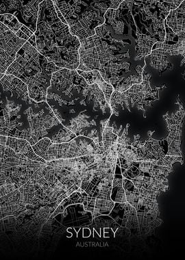 Sydney Black White Map