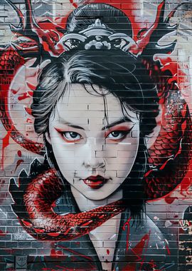 Geisha dragon wall