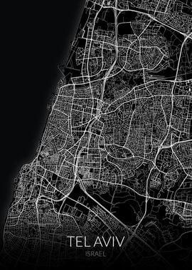 Tel Aviv Black White Map