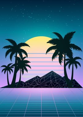 Vaporwave Palm silhouettes