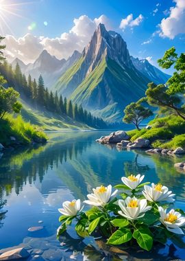 Lakeside Lilies and Peaks