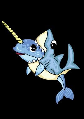 Cute Narwhal In Shark Kids