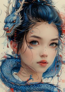 Blue geisha dragon