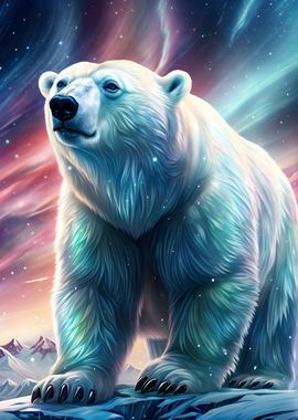 polar bear under aurora