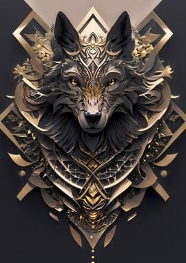 Black Wolf Head Art Deco