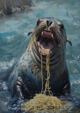 Seal Eating Spaghetti