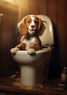 funny puppy in toilet