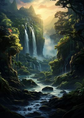 Waterfall in Forest Nature