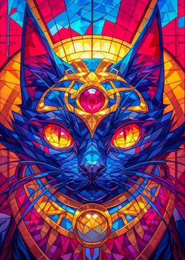 Regal Stained Glass Cat