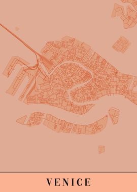 Venice Orange Vintage Map