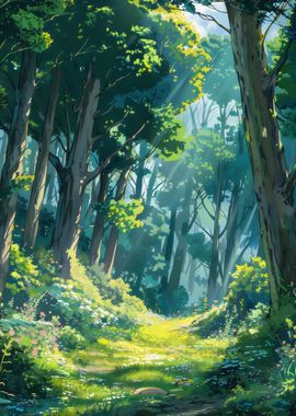 Sunlit Forest Path Tree