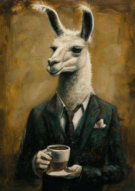 Elegant Llama with Coffee