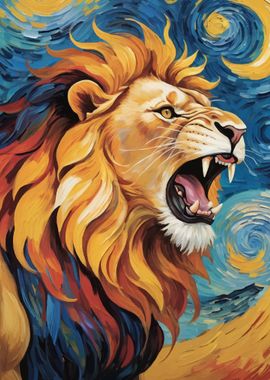 Roar Lion Van Gogh Style