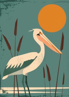 Reeds and Pelican Poster