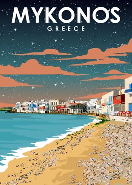 Mykonos Greece Night Art