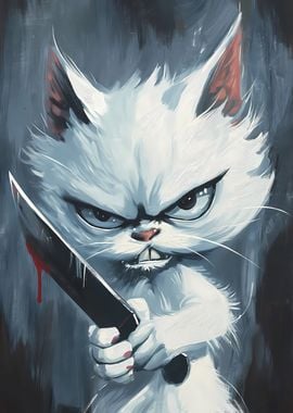 Killer cat meme with knife