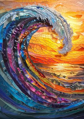 Stained glass Hokusai wave