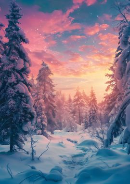 Winter Forest Sunset