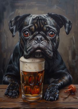 Black Pug Pint Beer Cute