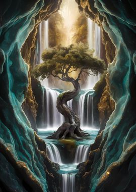 golden bonsai falls art