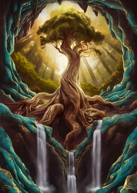 golden bonsai falls art