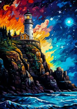 starry night lighthouse