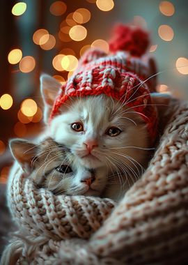 Cute Cat in Winter Holiday