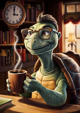 Turtle drinking coffee