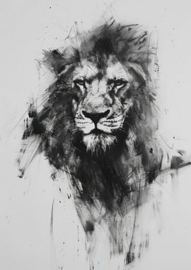 Lion in Charcoal Art