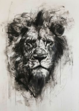 Lion in Charcoal Sketch