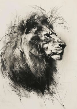 Lion in Charcoal Portrait