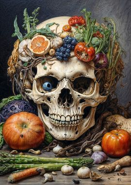 Asparagus Skull Still Life