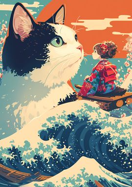 Anime Girl And The Sea Cat