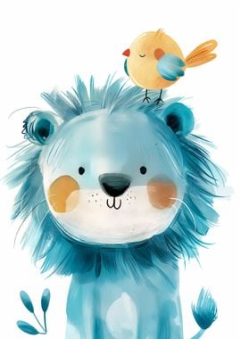 Joyful Lion with a bird