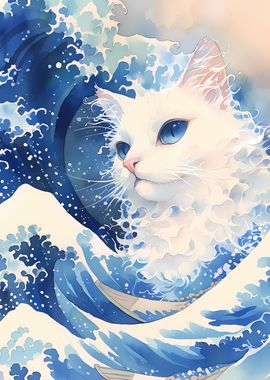 Cute White Cat Wave