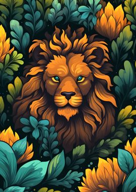 Wild lion floral