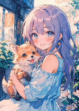 Anime Girl and Fox Kit